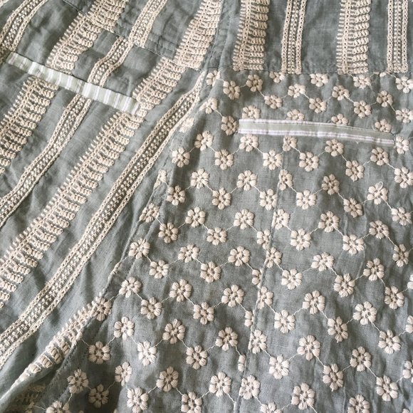 NWOT Zara Embroidered Pants Eyelet Patchwork Blue Seafoam Floral Gauze HiRise XS - Picture 9 of 13